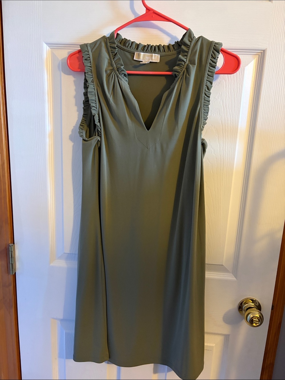 MICHAEL Michael Kors Olive Ruffle-Trim V-Neck Shift Dress